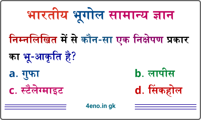 Indian Geography GK In Hindi MCQ Test (भारतीय भूगोल सामान्य ज्ञान)